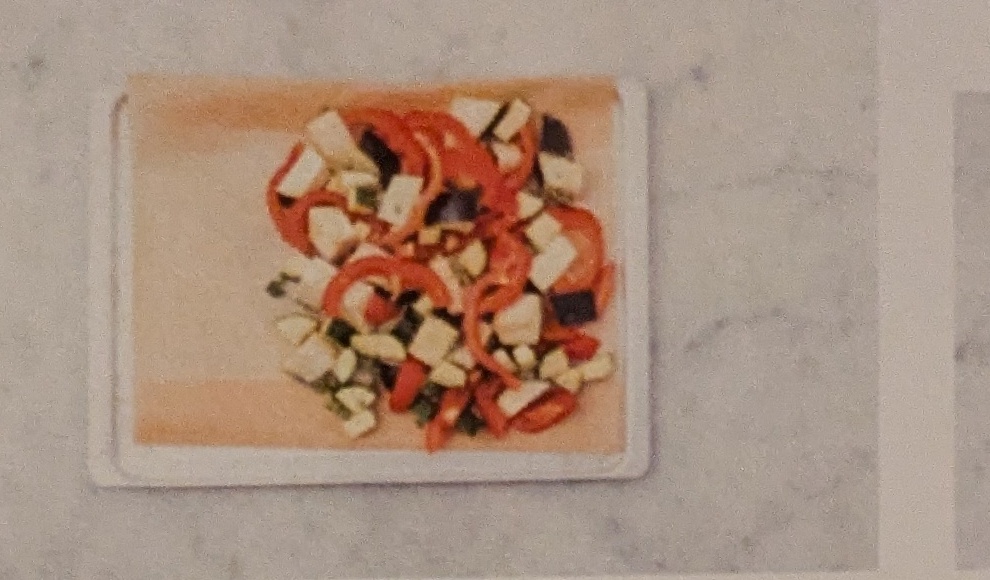 Step: Wash vegetables and herbs. Halve the peppers,...