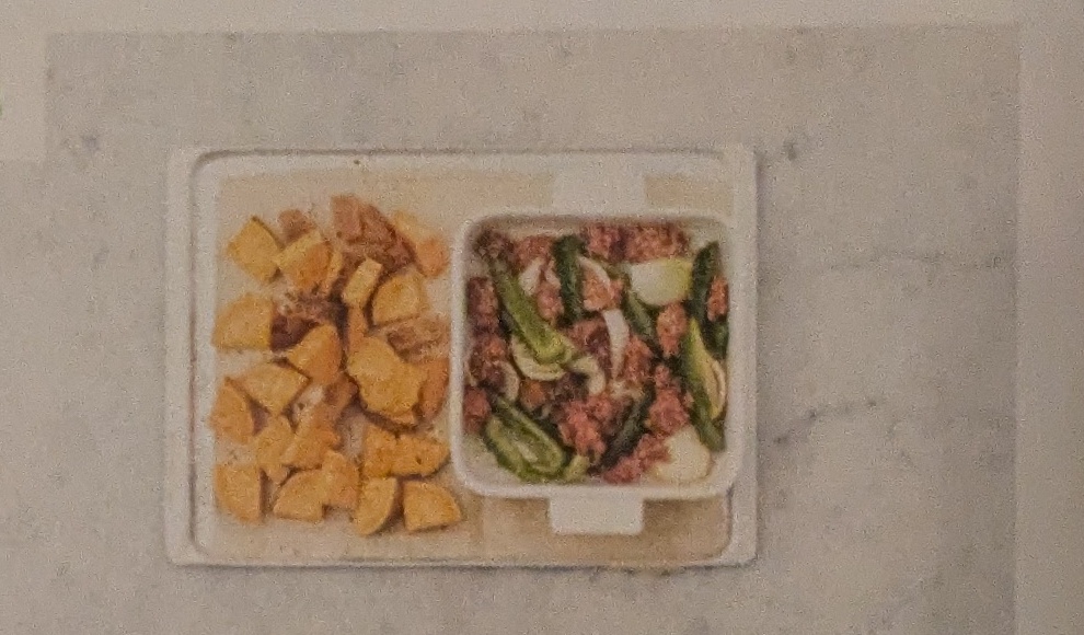 Step: Put the ground beef, quartered onion, and green...